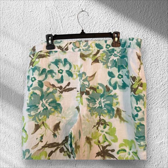 Chico's Linen Pants Back Pockets Stretchy Elastic Waist Floral Breezy Wide Leg - Picture 9 of 11